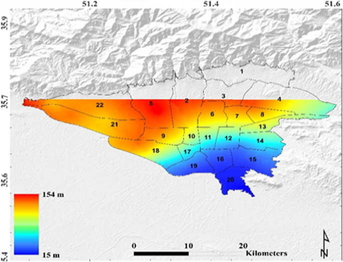نقشه فرونشست تهران با داده‌های Sentinel-1A InSAR