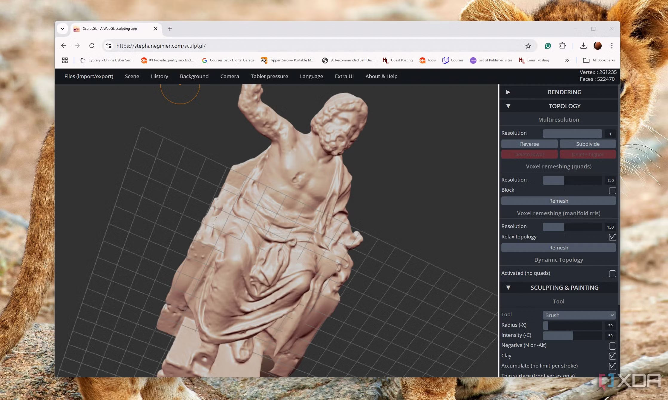 مجسمه‌سازی آنلاین رایگان  رابط کاربری ساده  قلم‌موهای Inflate, Twist, Smooth  PBR Vertex Painting  بازسازی وکسل (Voxel Remeshing)