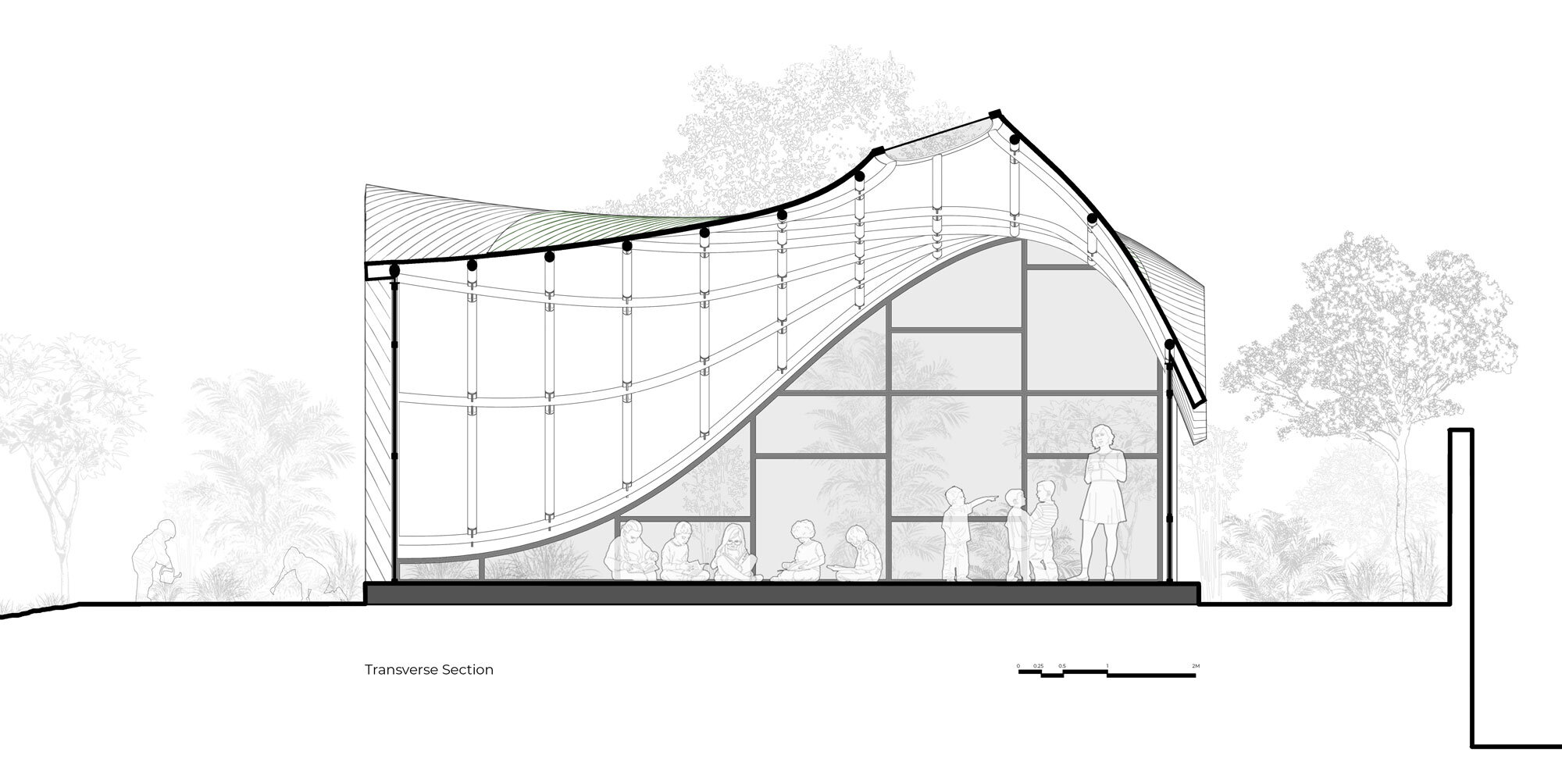 undulating green roof conceals cocoon pre primary school in india mimicking a hillside - 22232