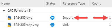 🔹 **4. نمایش فایل CAD وارد شده در منوی مدیریت پیوندها (Manage Links)**  