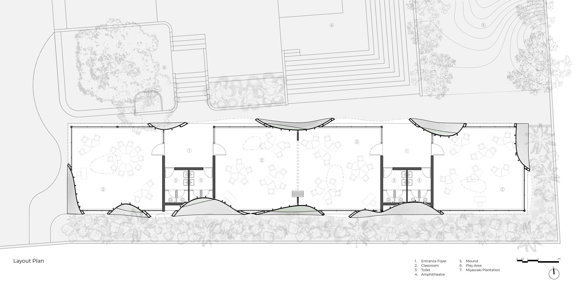 undulating green roof conceals cocoon pre primary school in india mimicking a hillside - 22228